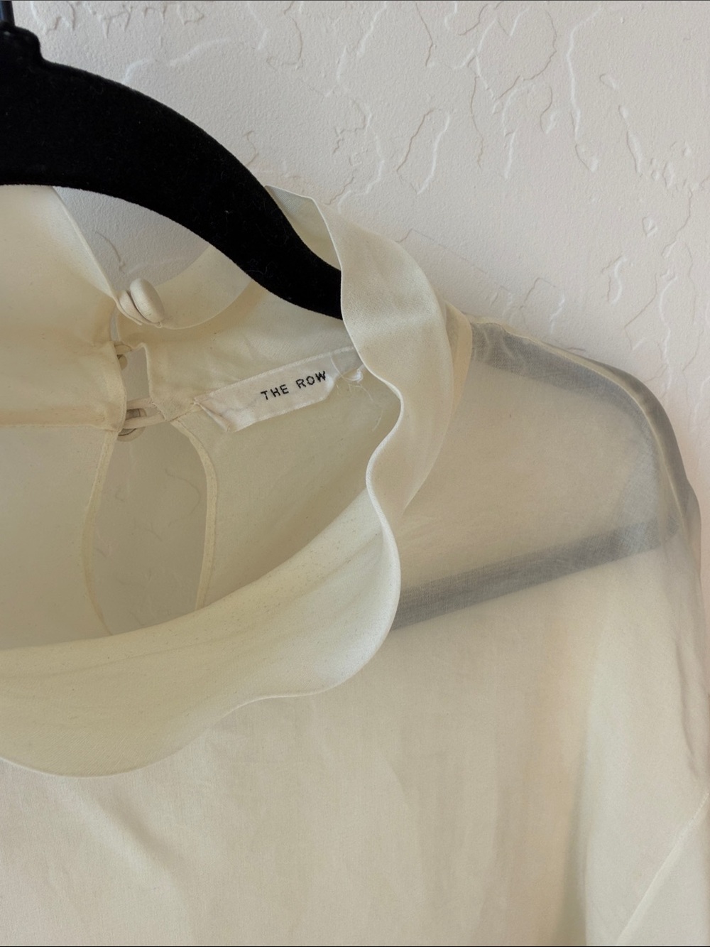The Row Sheer Cream Mock Neck Long-Sleeve Blouse size Large - Picture 5 of 14